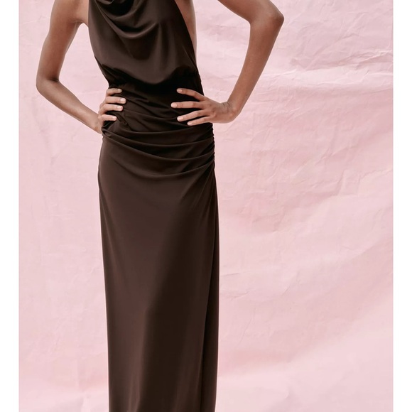 Zara Chocolate Brown Halter Maxi Dress - Picture 2 of 6